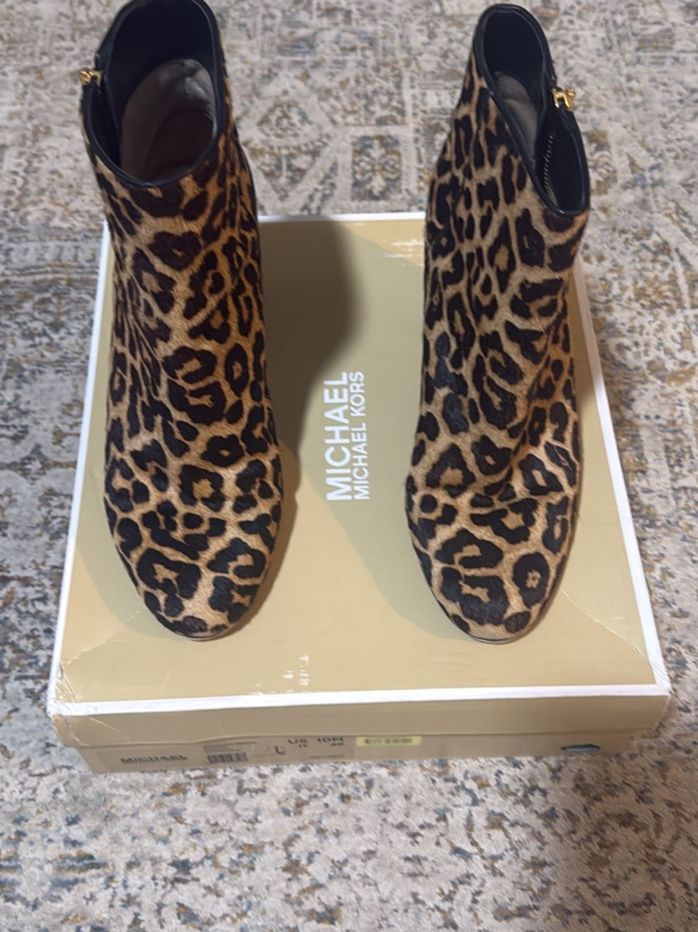 MICHAEL Michael Kors Leopard-Print Ankle Booties in Brown and Black